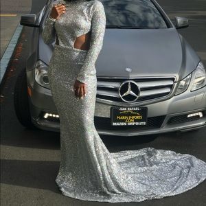 Gorgeous silver sequin prom dress ball gown